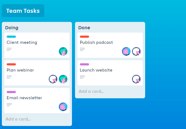 A screenshot showing Trello team tasks