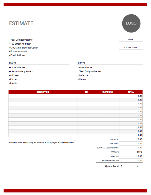 Example of a construction quote template