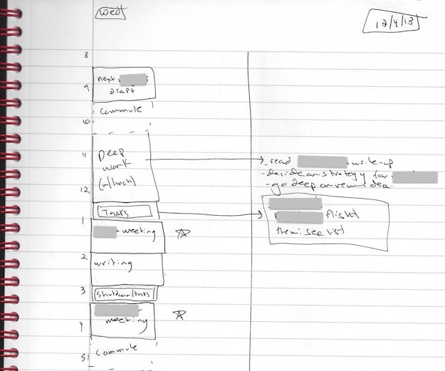 カル・ニューポート教授手書きのタイムブロッキングメモ