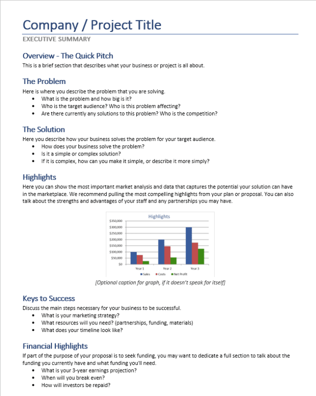 problem summary in business plan example