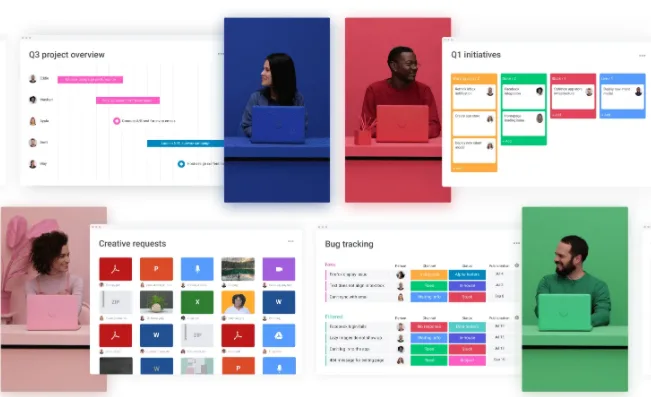 monday.com dashboard showing workflow overview for different teams