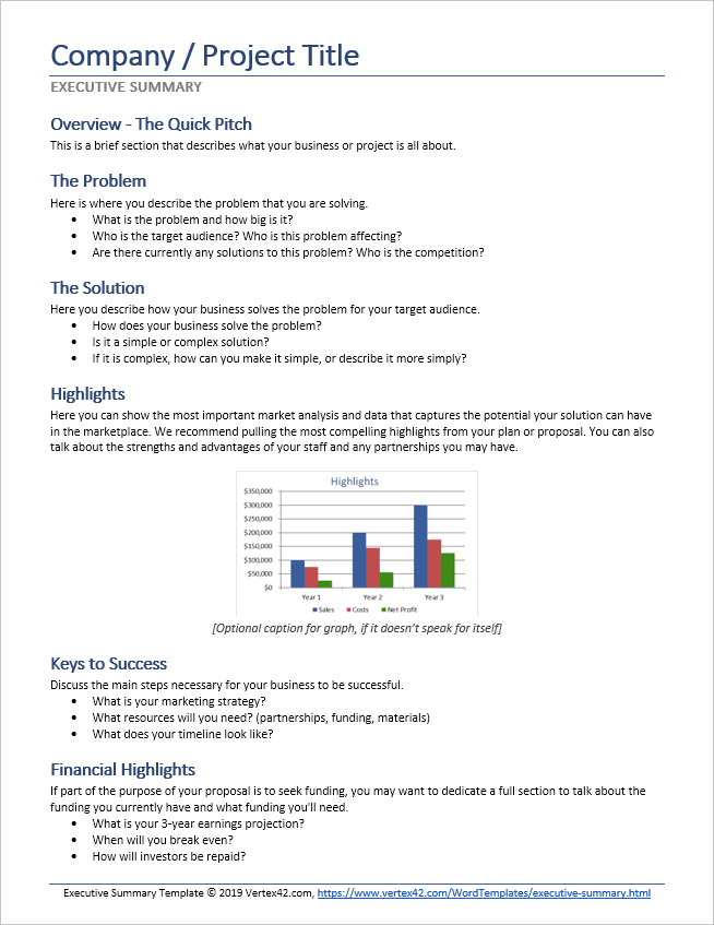 template for business executive summaries