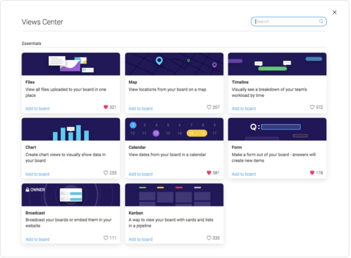 Easily overview your business processes with monday.com’s Views Center.