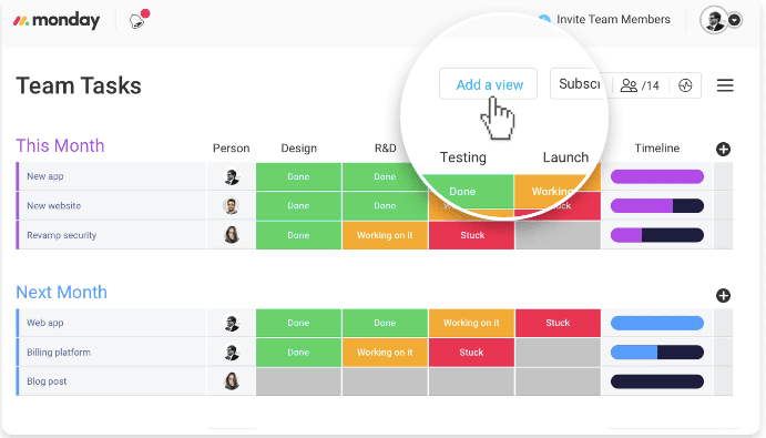 monday.com offers multiple views that allow you to track multiple workflows.