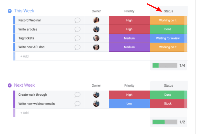 Screenshot from monday.com showing the Status Column.