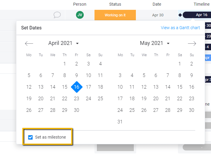 monday.com's timeline calendar