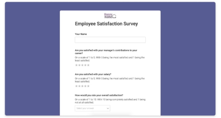 Screenshot from monday.com showing a survey example