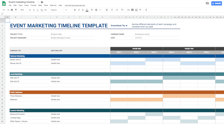 event marketing timeline template in google docs