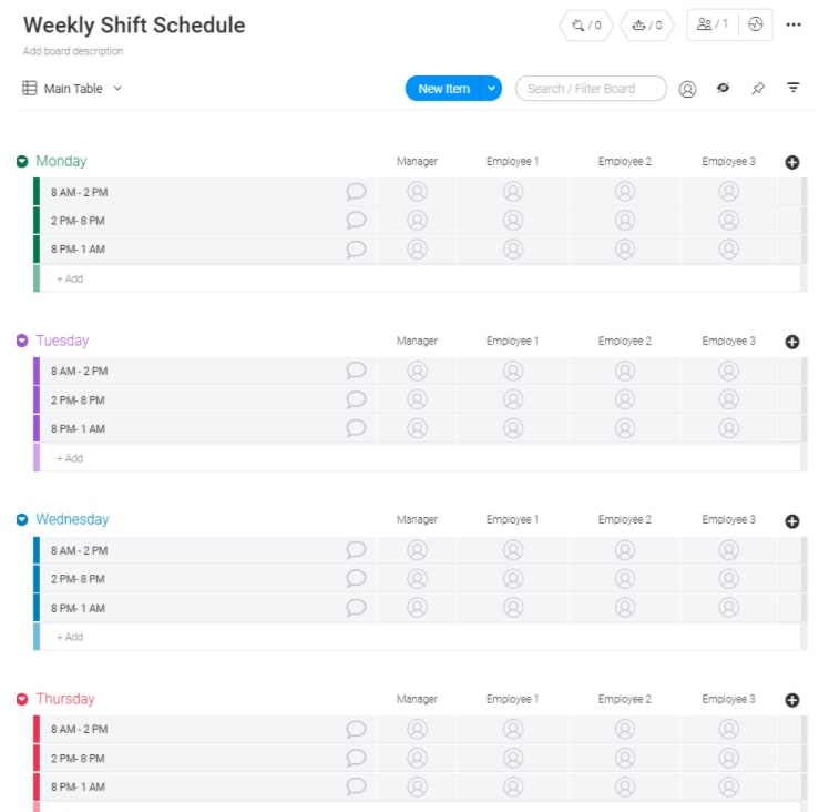 project manager time management weekly shift template