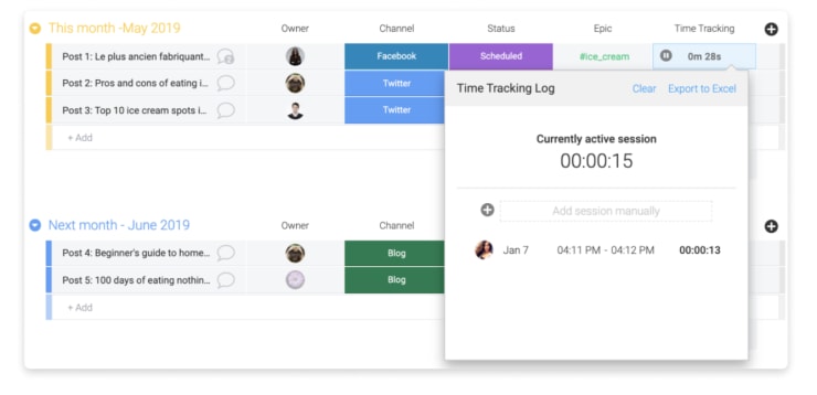 monday.com time tracker on board