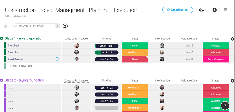 Construction project management scheduling template