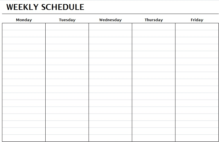 A blank weekly schedule template for monday through friday