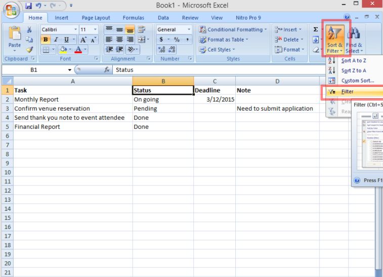 create a todo list in excel