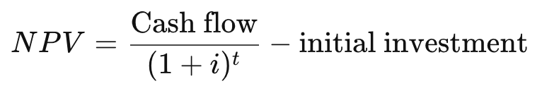 Formula for finding net present value (NPV)