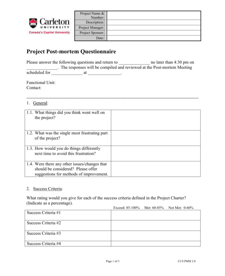 example of a project post mortem survey template