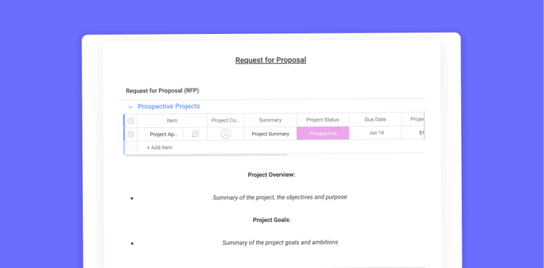 Form format on an RFP template