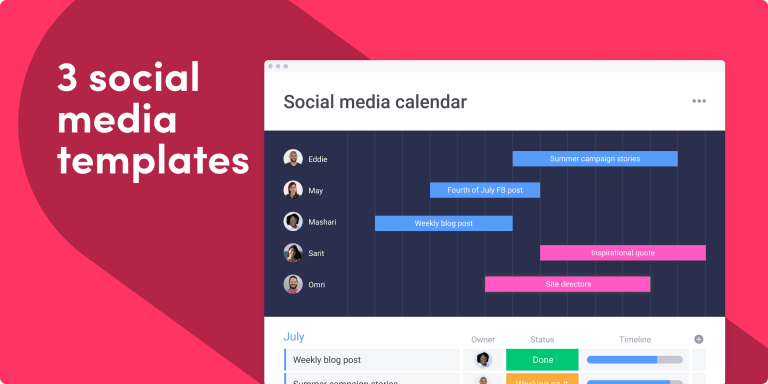 social media templates monday.com board