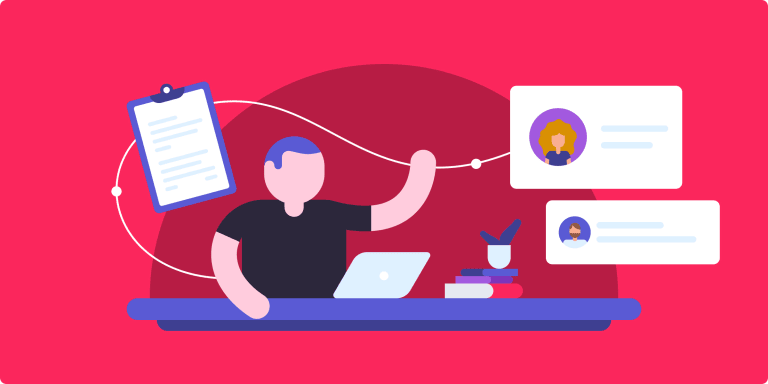 CRM platform CRM tool illustration of person communicating with remote team members