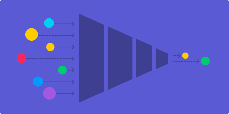 illustration of a funnel with purple background