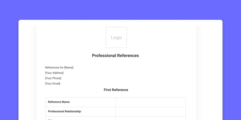 Professional references template for your job application