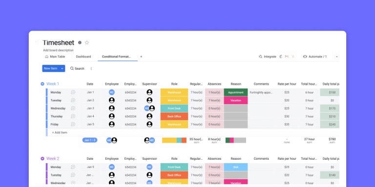 Robust schedule template for Google Sheets