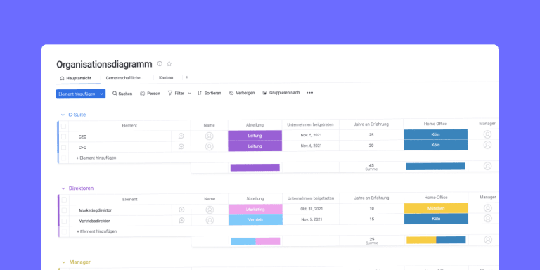 Organigramm-Vorlage auf monday.com