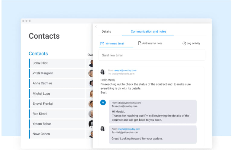 Demonstration of the communication and notes feature in the Contacts template.