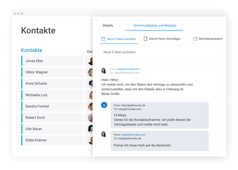 E-Mail Kontakte monday CRM Kundentreue