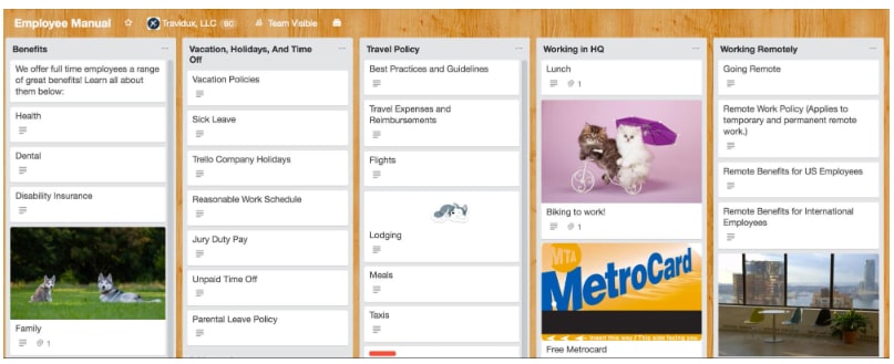 screenshot showcasing employee manual resource storage at Trello