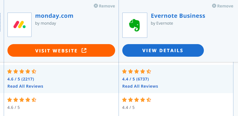 monday.com vs Evernote screenshot