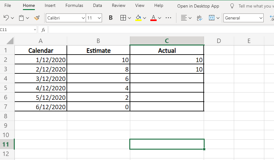 Three-column table made in Excel