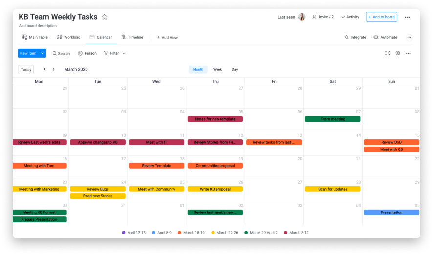 Colourful tasks laid out in a monthly calendar