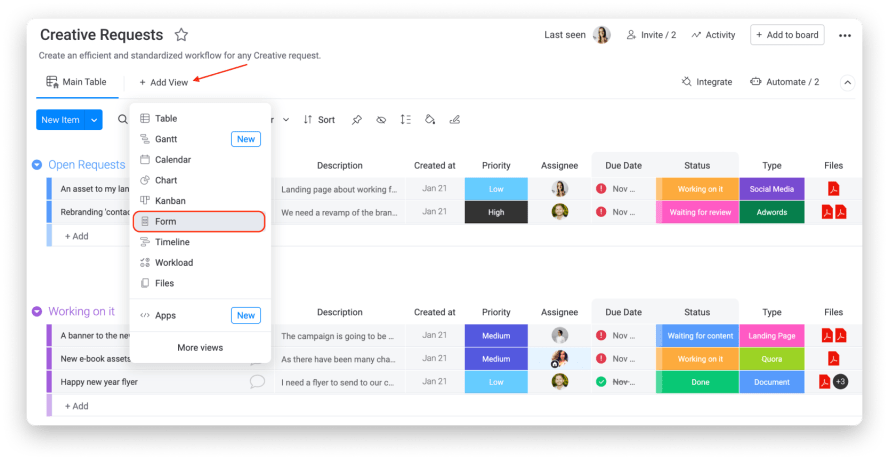 example how to set up a form view 