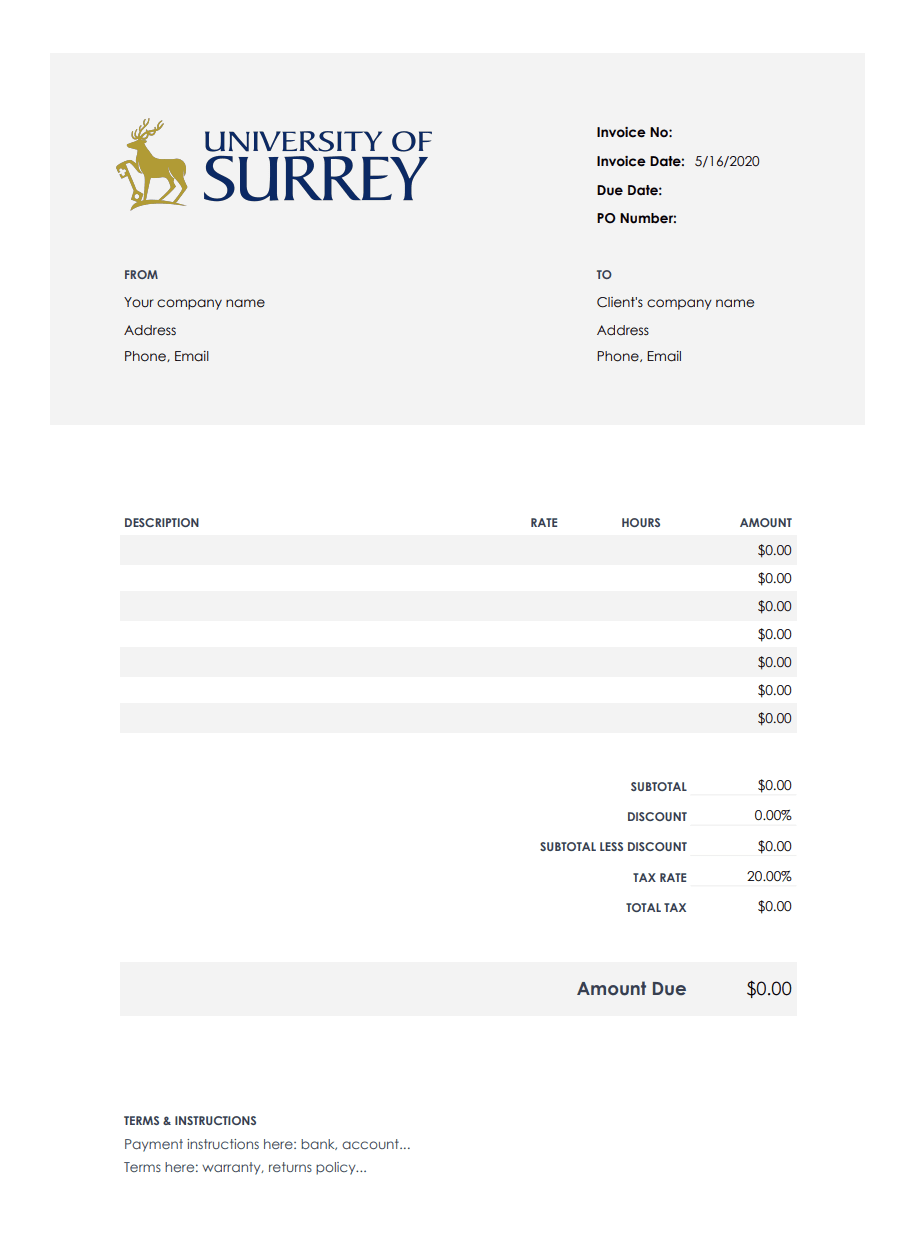 University invoice template for Google Docs