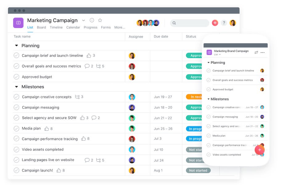 A screenshot of an Asana marketing campaign to serve as a comparison in a guide to Clickup vs. Asana. 