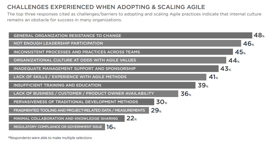 A bar graph showing the challenges with adopting and scaling Agile