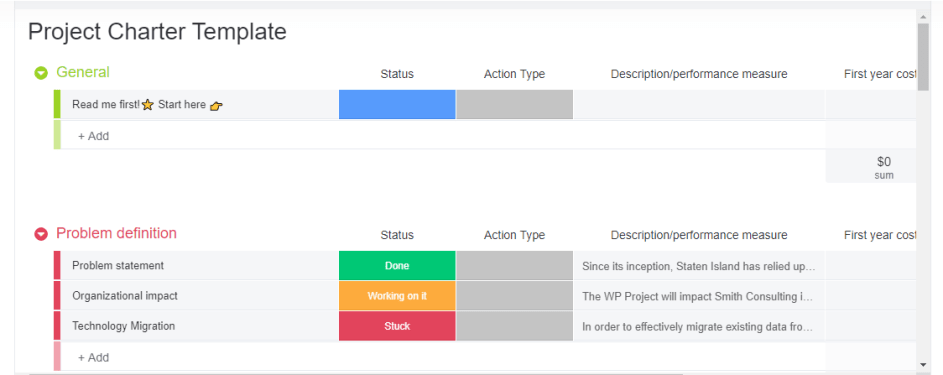 monday.com's free project planning template