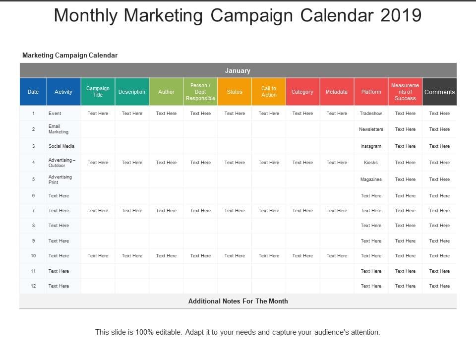 example of a monthly marketing schedule