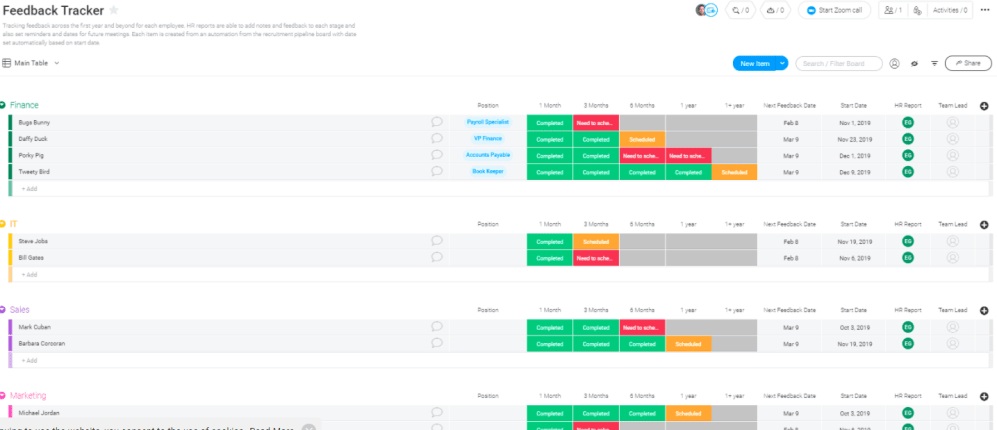 Feedback tracker from Monday.com