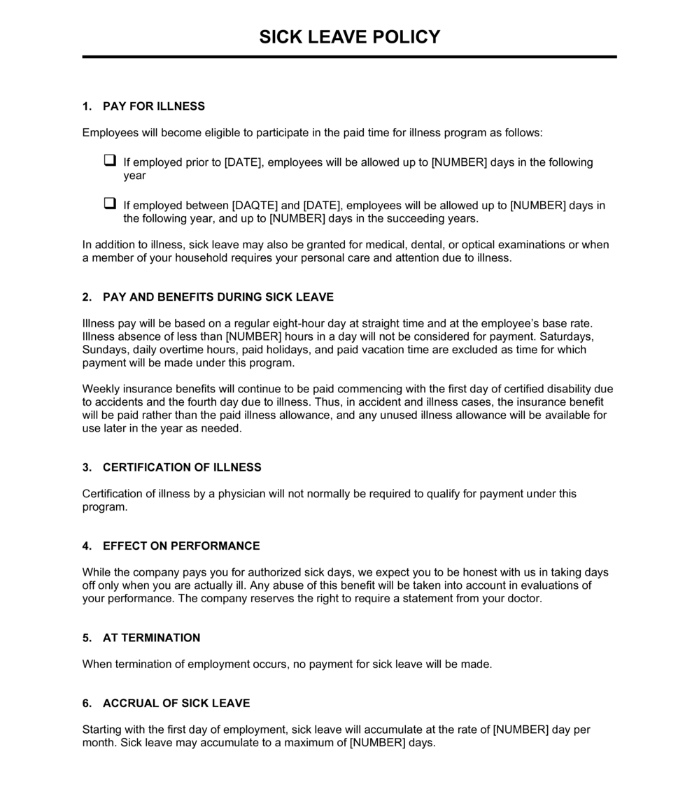 example of a template document for a sick leave policy