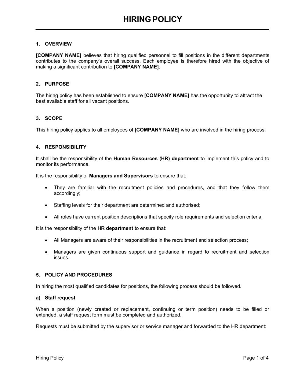 example of a template document for a hiring policy