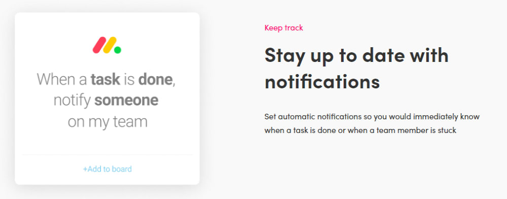 Screenshot from monday.com showing an example of task notification automations.