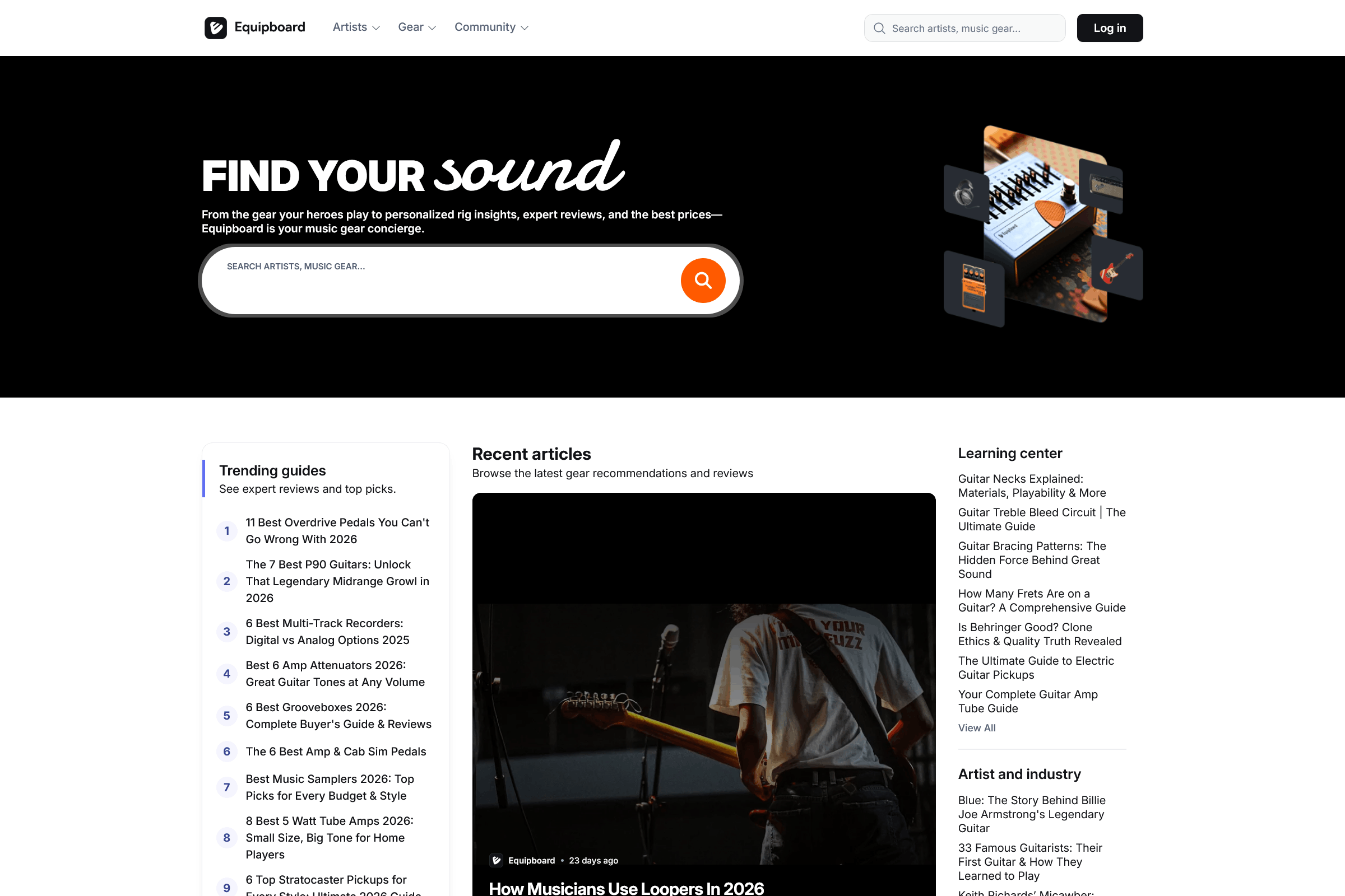 Website mockup for Equipboard