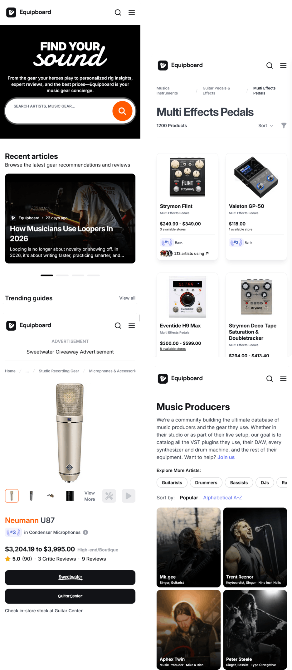 Mobile mockup for Equipboard