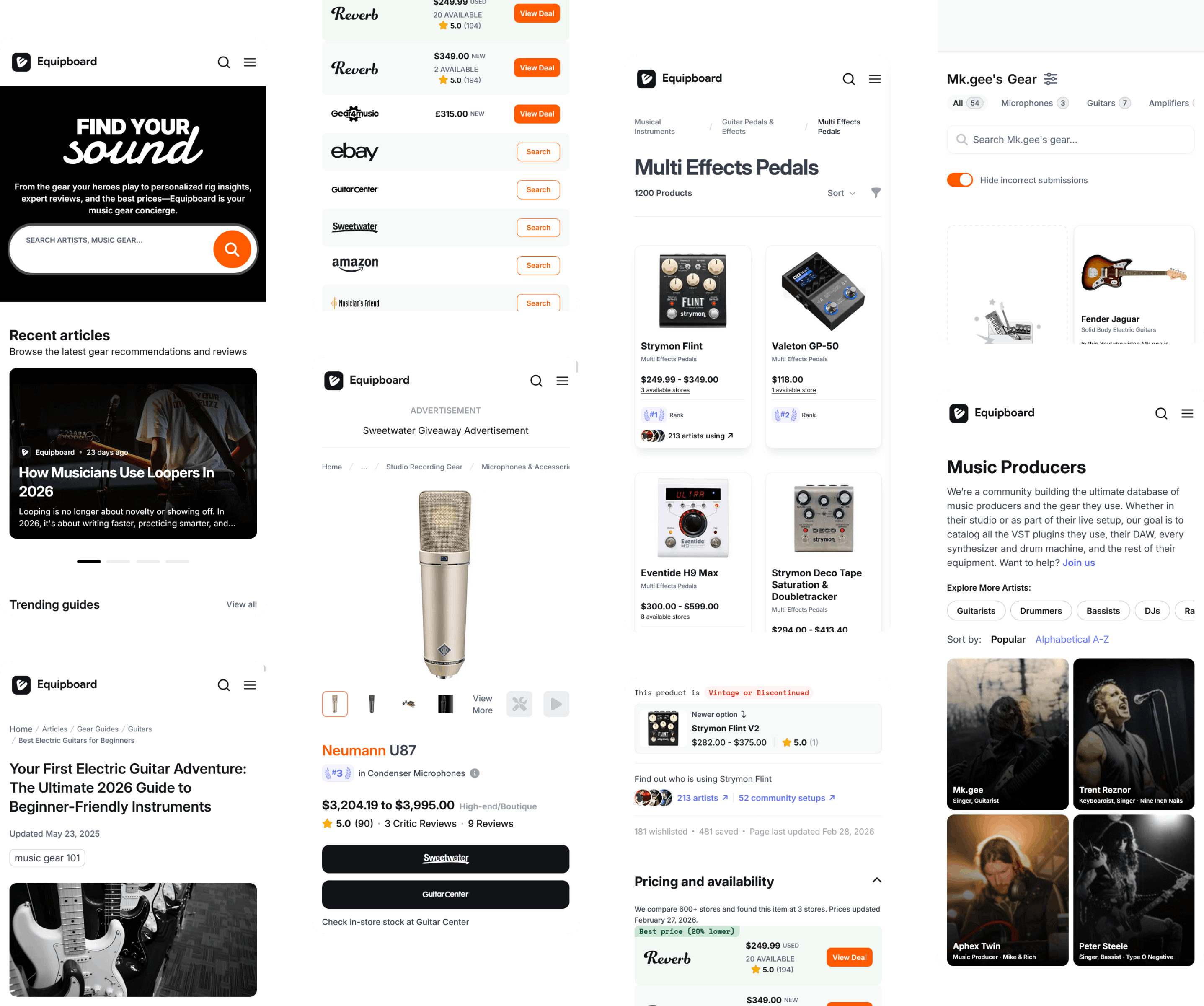 Mobile mockup for Equipboard