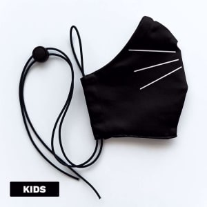 Mondmasker Cup Kids Miauw b(l)ack met elastiek en stopper voor Kinderen Mondmasker Cup Kids Miauw b(l)ack met elastiek en stopper voor Kinderen