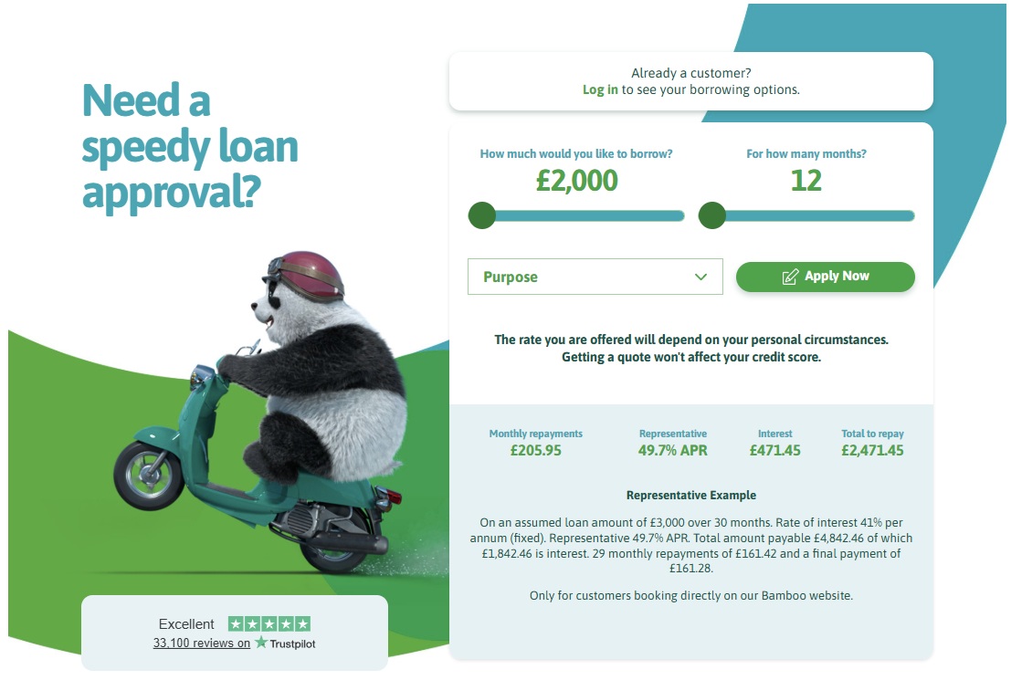 The Bamboo loans website homepage