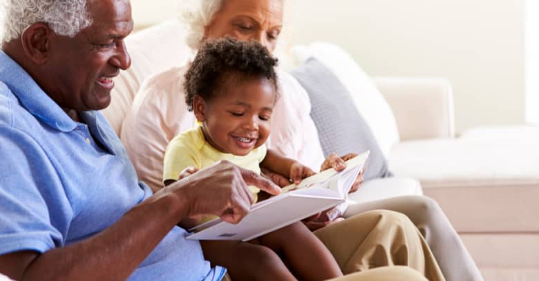 Grandparents enjoy babysitting their young grandchild.