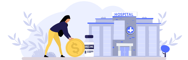 An illustration of a woman pushing a coin to pay for her tdap vaccine at the hospital.