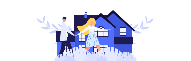 An illustration of a young man and woman interested in buying a home.